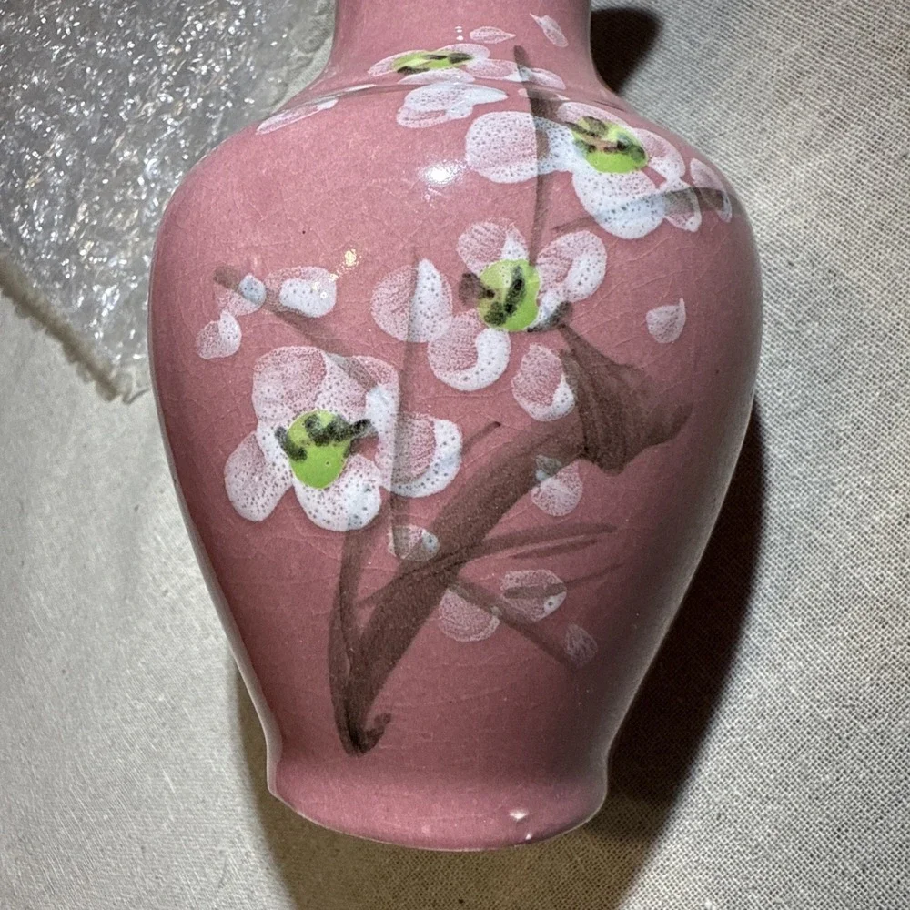 Vintage Vase Japanese‎ Cherry Blossom Hand painted Pink Bud Flower Vase 6